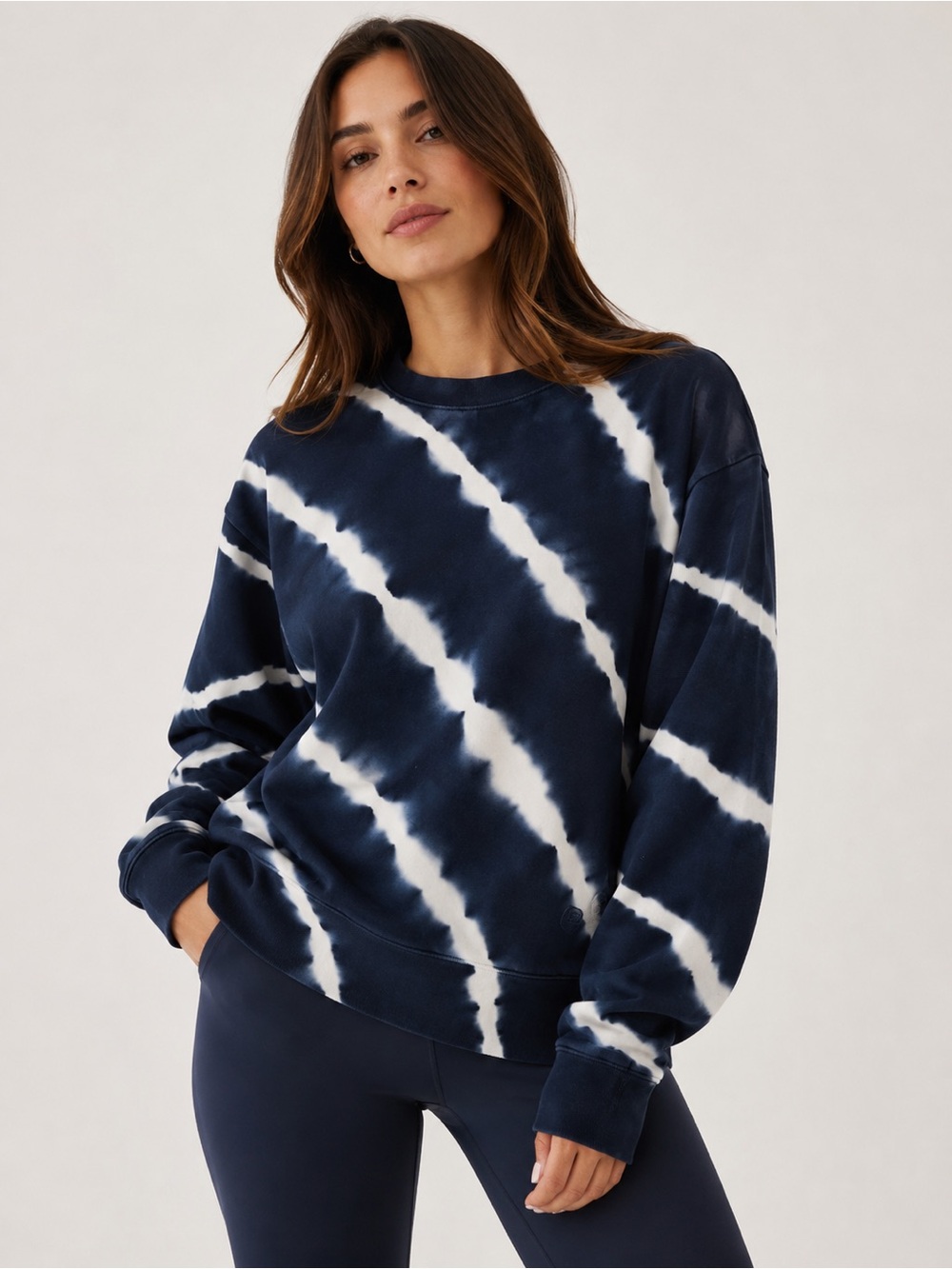 Tory Burch Sport Tie-Dye Crewneck Sweatshirt - Navy & White